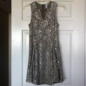Metallic Taupe and Silver Lace Dress
